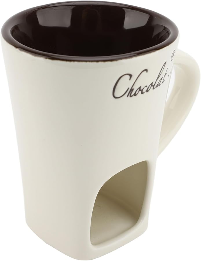 White Ceramic Fondue Mug For Melting Chocolate Cheese Butter With Fork - Image 4